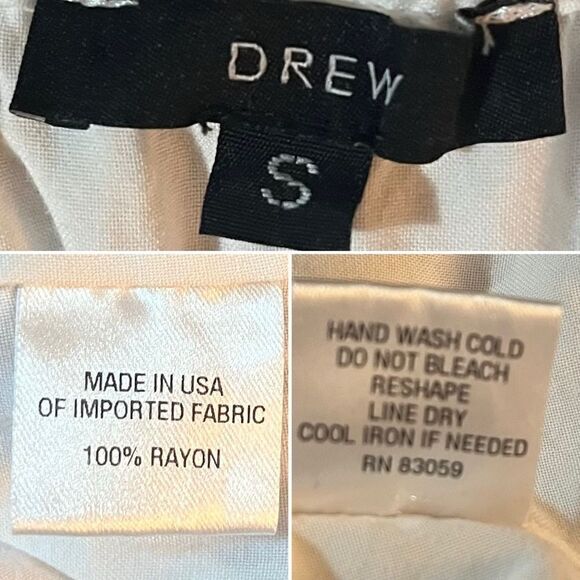 Drew Off the Shoulder Floral Pink and Blue Embroidered Top Ivory White S - Picture 12 of 13